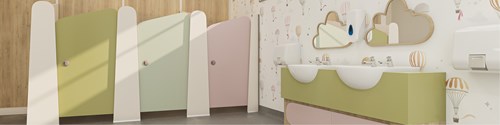 Lollipop cubicles with semi recessed basins in nursery