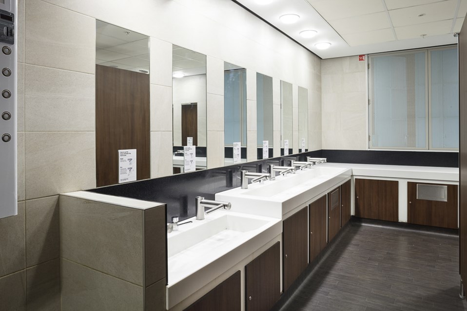 venesta-washrooms-toilet-cubicles-vanity-unit-solid-surface-washtrough-sink-basin-dyson-taps-london-eye